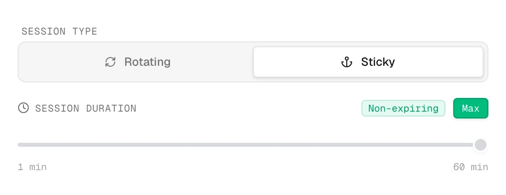 The same control after pressing Max — the duration reads Non-expiring and the slider is disabled.
